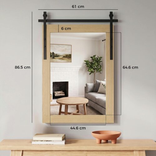 HOMCOM Farmhouse Rectangle Mirror, 86.5 x 61 cm, White Oak