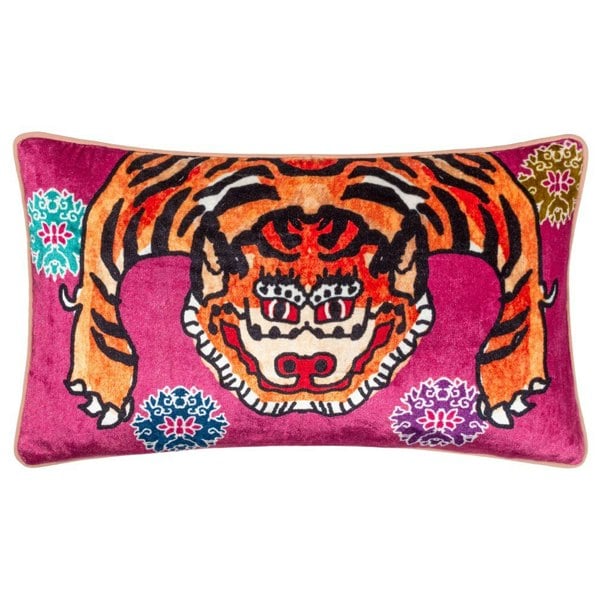 Furn Year Of The Tiger Velvet Cushion Cover - Pink