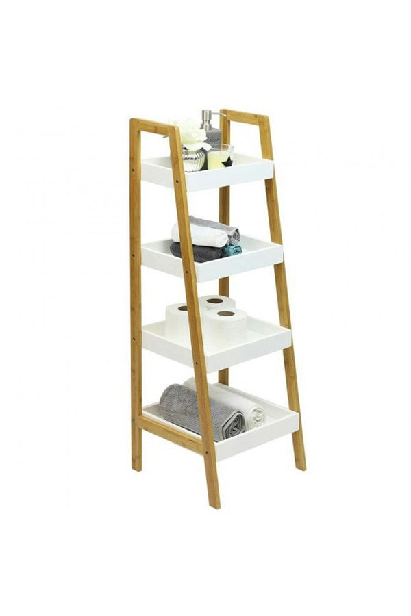 Living and Home 4 Tiers Ladder Shelf Storage Organizer Wooden Freestanding Bookshelf Bathroom Storage Rack