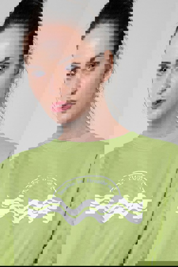 ENORSIA Raw Edge Chest Print Sweatshirt