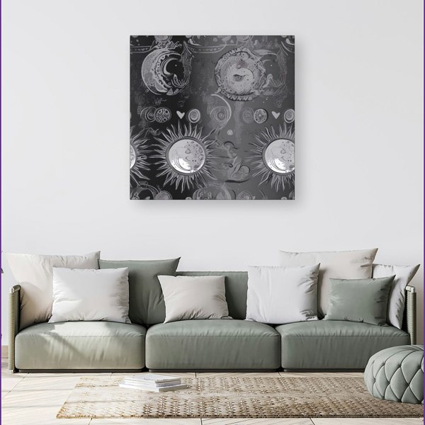 Warren Reed Black Grey Abstract Sun and Moon Canvas