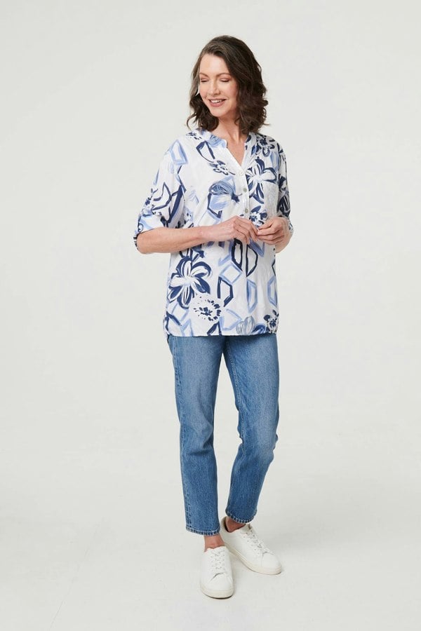 White | Floral Sequin Embellished Blouse Top
