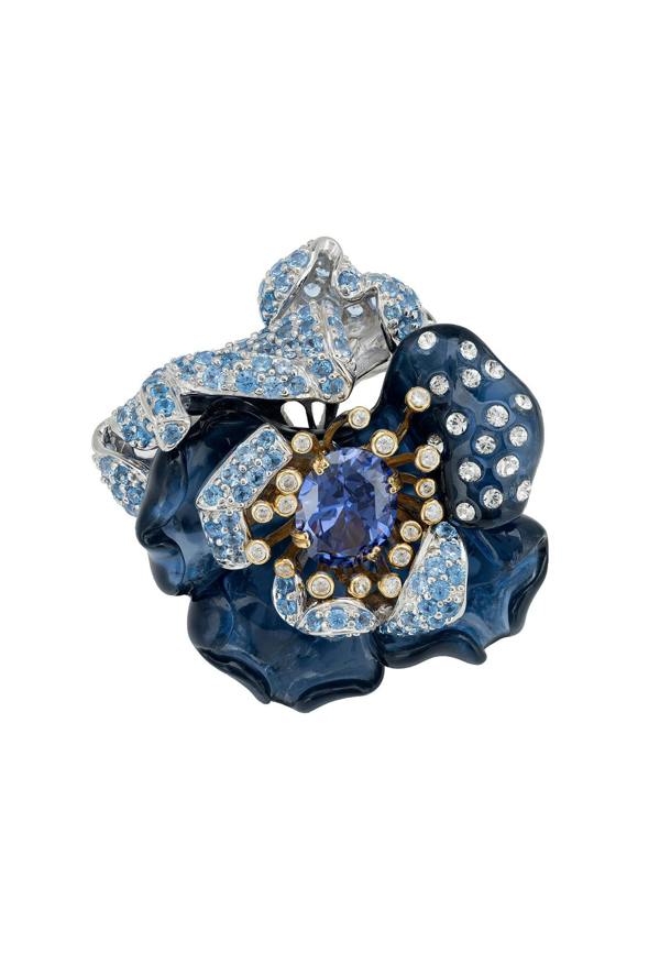 Latelita Blue Rose Flower Cocktail Ring Silver
