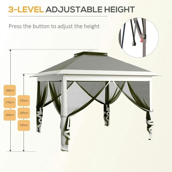 Dark grey pop-up canopy tent with 3-level adjustable height and zipped mesh panels