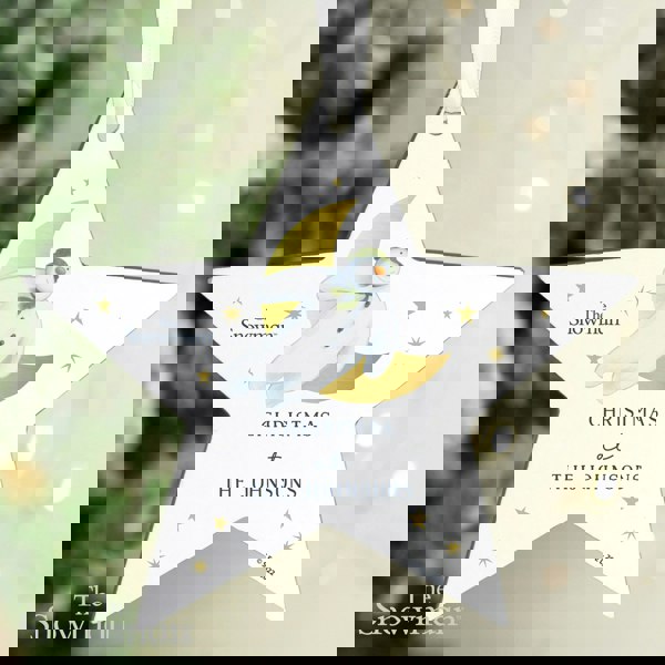 Personalised Memento Company Personalised The Snowman Gold Moon Wooden Star Decoration