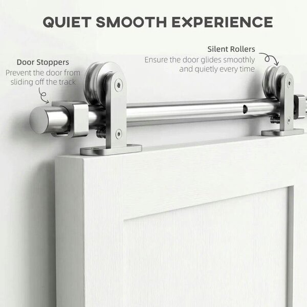 Sliding Door Hardware Kit Heavy Duty 304 Stainless Steel 152 cm Wide Door Silver Tone