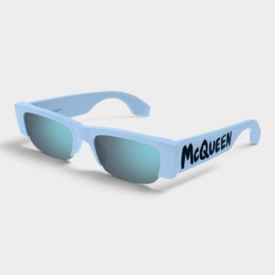 Alexander McQueen Square Rectangle Sunglasses Light Blue Black