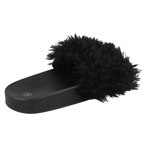 Spot On Ladies Spot On Flat Faux Fur Sliders