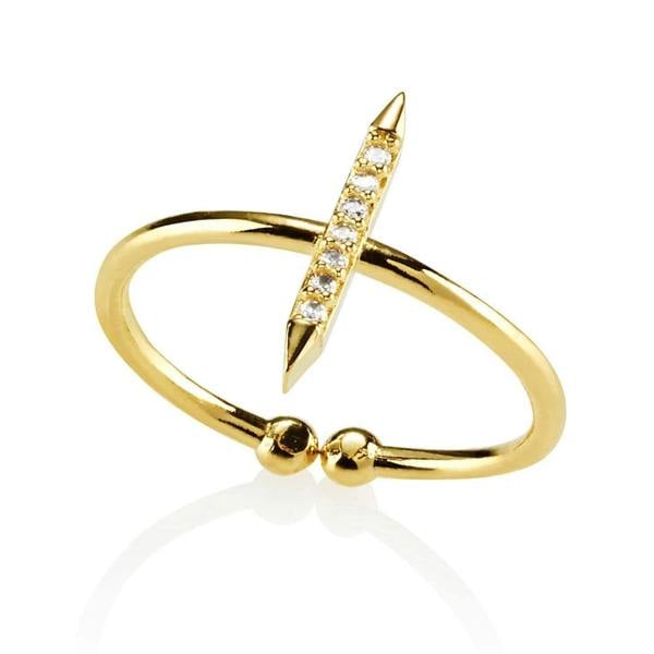 Dainty Gold Bar Ring for Women with Cubic Zirconia - namana.london
