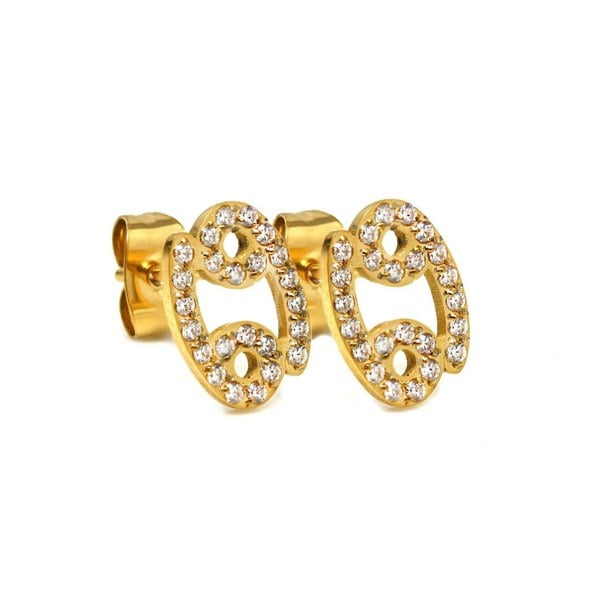 Say It With Cancer Earrings with CZ Stones - Yellow Gold Plated