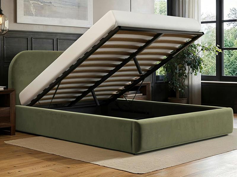 Flair Alba Ottoman Bed Khaki Green Velvet