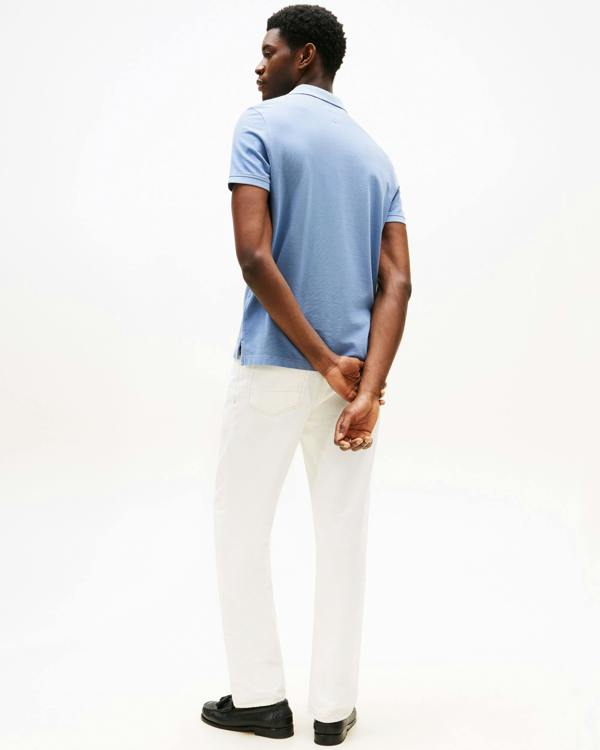 Tommy Hilfiger Garment Dyed Regular Fit Mens Polo - Brisk Blue | CHO | Designer Mens Short Sleeve Polo Shirts