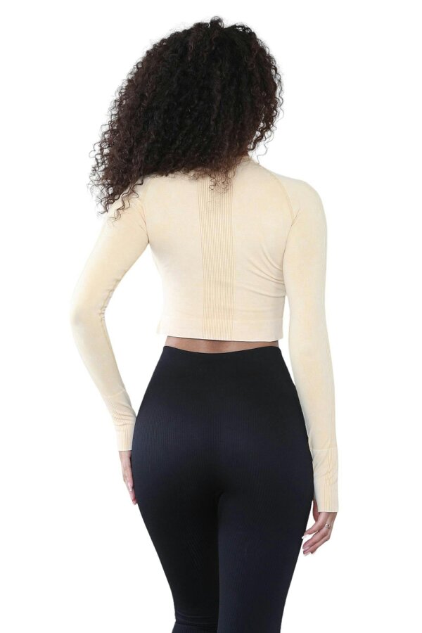Elaina Fashion Women's Round Neck Tie-Dye Rib Seamless Slim Fit Crop Top Activewear 