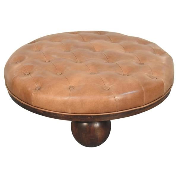 Artisan Furniture Solid mango wood Sfera Coffee Table,leather tufted top