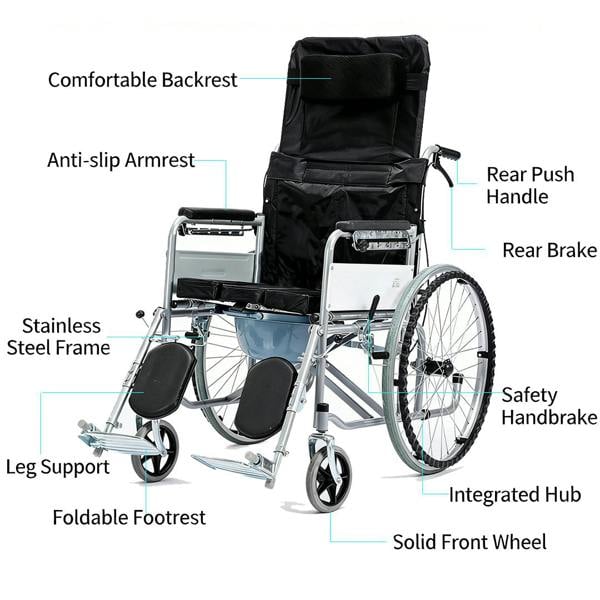 Havendro 6 Position Adjustable Folding Mobility Chair Lightweight with Reclining Backrest