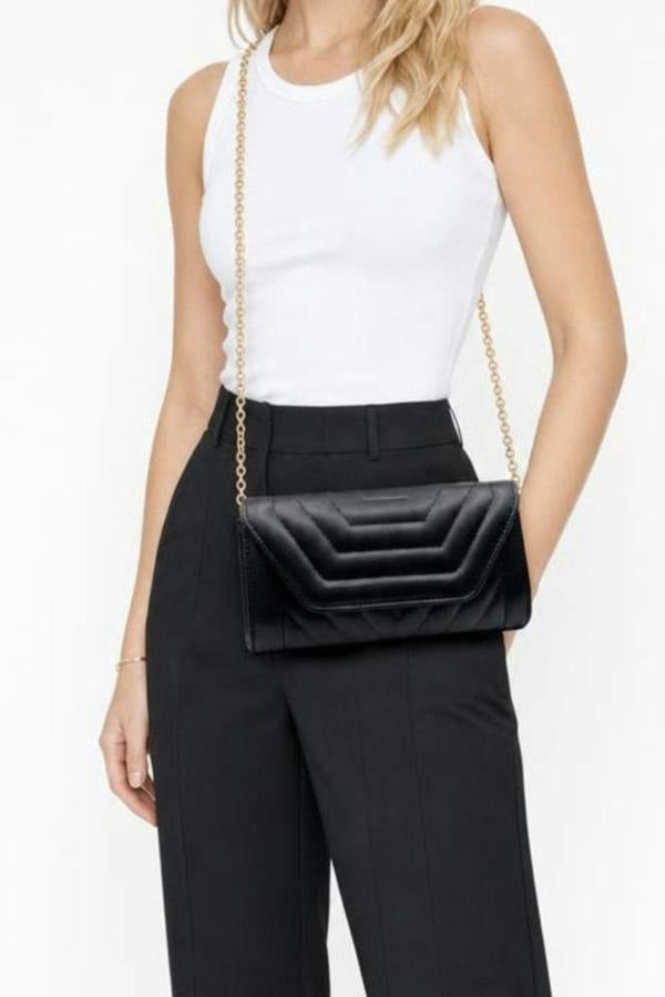 SVNX Quilted Chain Clutch Bag in Black