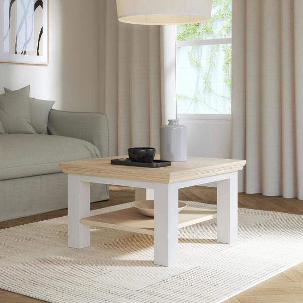 Furniture To Go Pontypool Small Coffee Table with Shelf in White and Riva Oak