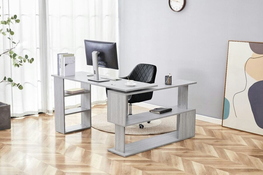 Kosy Koala Grey Office Desk with Black Velvet Upholstered Chair Wooden Room Furniture