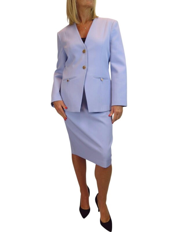 Paulo Due Women's 2 Piece V Neck Skirt Suit - Lilac