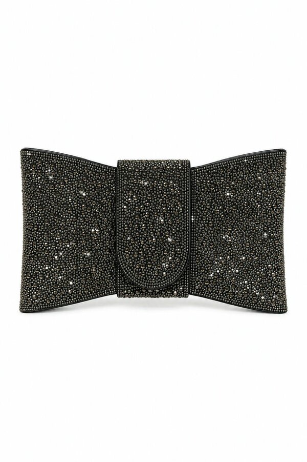 Love Lemonade Crystal Luxe Bow Clutch Bag Black