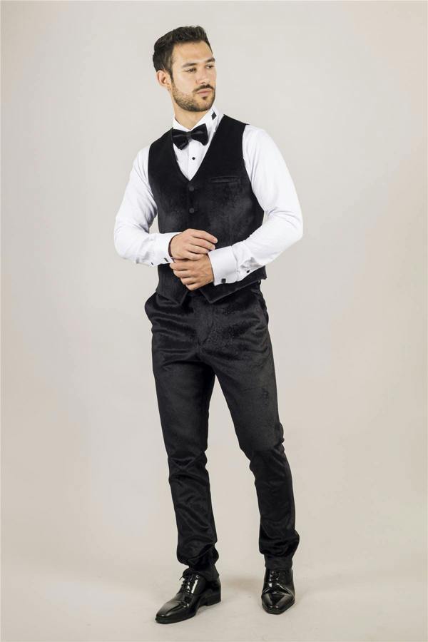Infinity Leather Men's Black 3 Piece Velvet Wedding Tuxedo Formal Suit