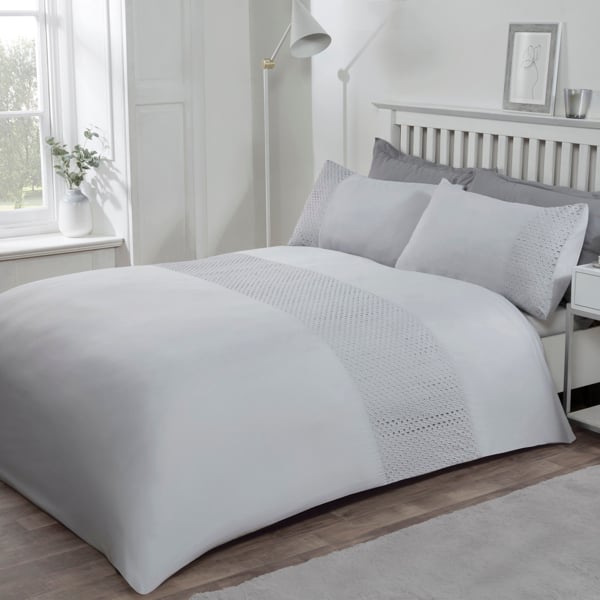 Smart Living Luxury Super Soft Stylish Lace Panel Duvet Cover with Pillowcases - Silver/Grey