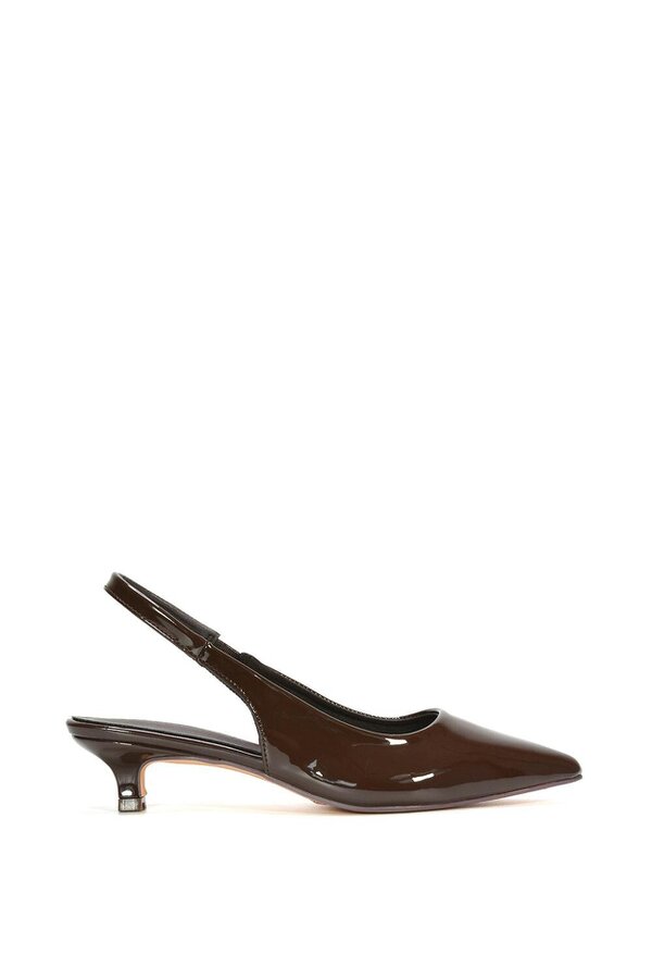 XY LONDON Pointed Toe Low Kitten Heel Slingback Pumps - Brown