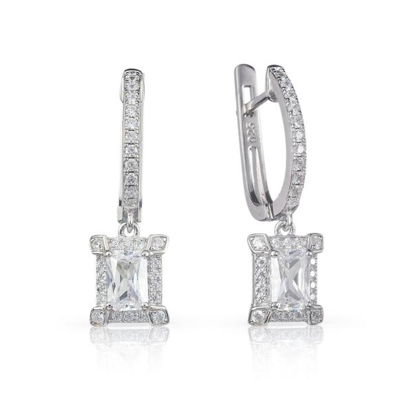 namana Sterling Silver Emerald Cut Drop Earrings for Women.