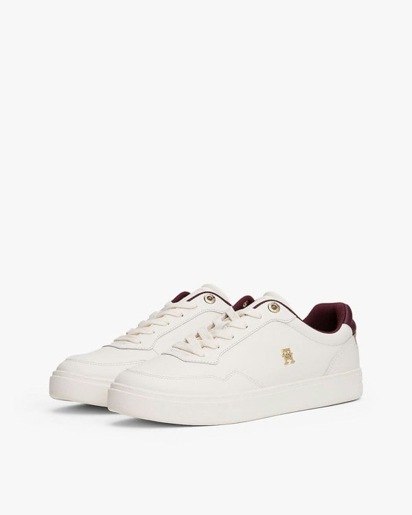 Tommy Hilfiger Elevated Womens Leather Court Trainers - Ancient White