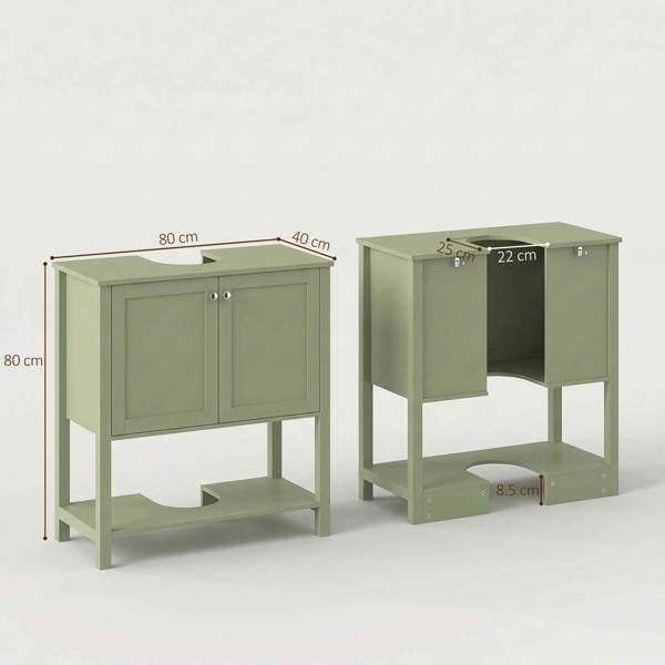 HOMCOM Under Sink Bathroom Cabinet with 2 Doors, Open Shelf, Green