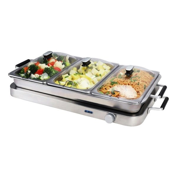 Callow Premium Large Buffet Warmer & Server Hot Plate - 3 x 2.5lt capacity and Keep Warm