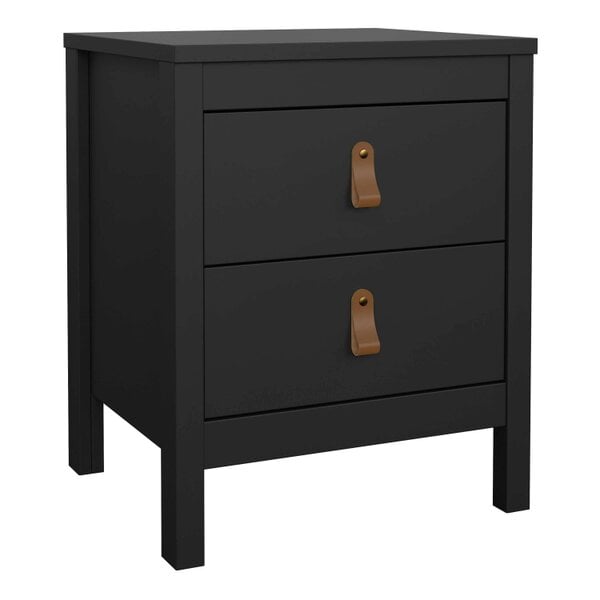 Wyld Haus Wildberry Matt Black Bedside Table 2 Drawers Leather Handles