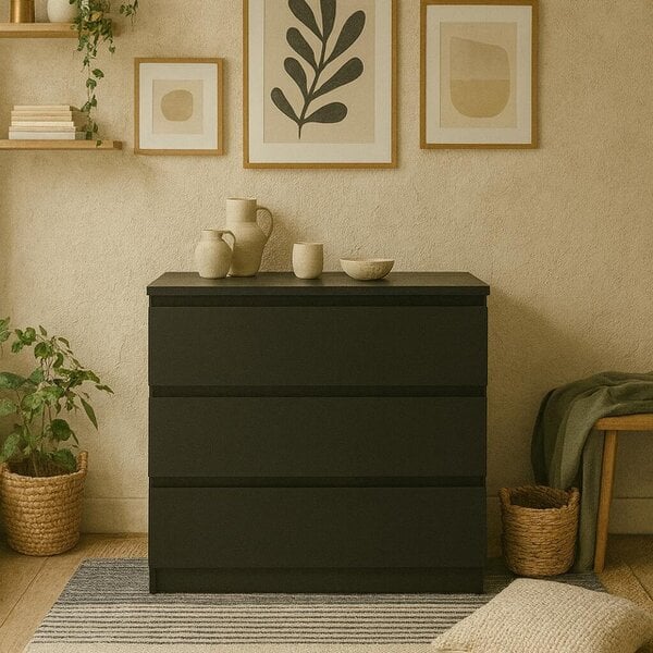 Wyld Haus Budapest Matt Black Wooden Chest 3 Drawers