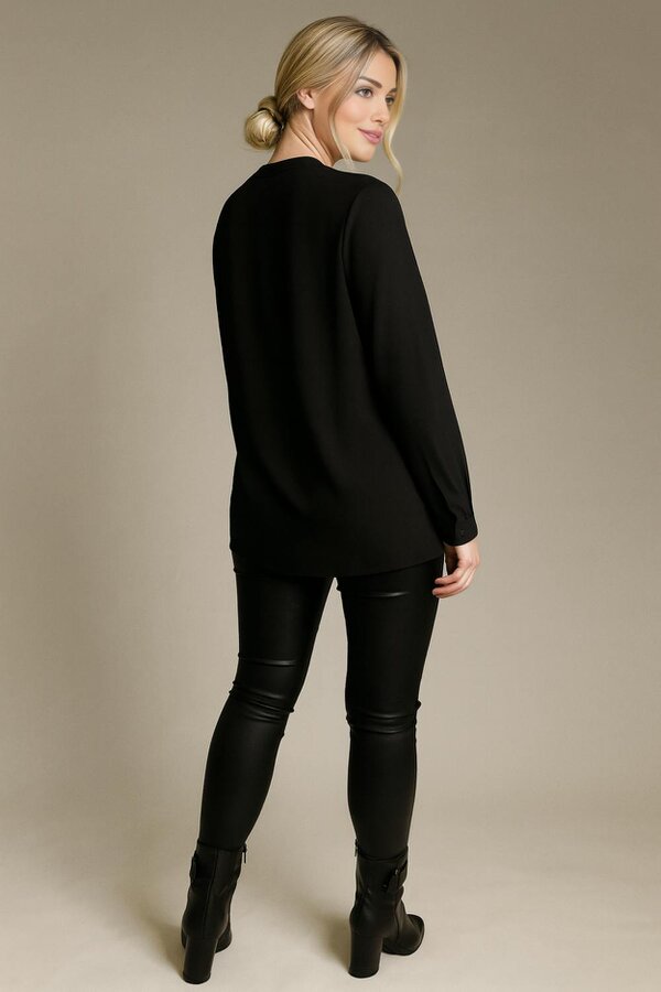 Hoxton Gal Oversized Detailed Front Long Sleeves Blouse in Black