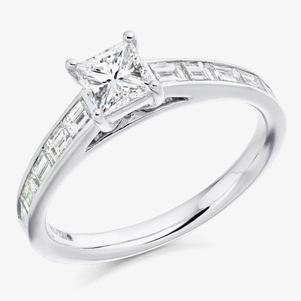 T. H. Baker Platinum Princess-Cut 1.05ct Diamond-Shoulder Engagement Ring (M) ENG3342