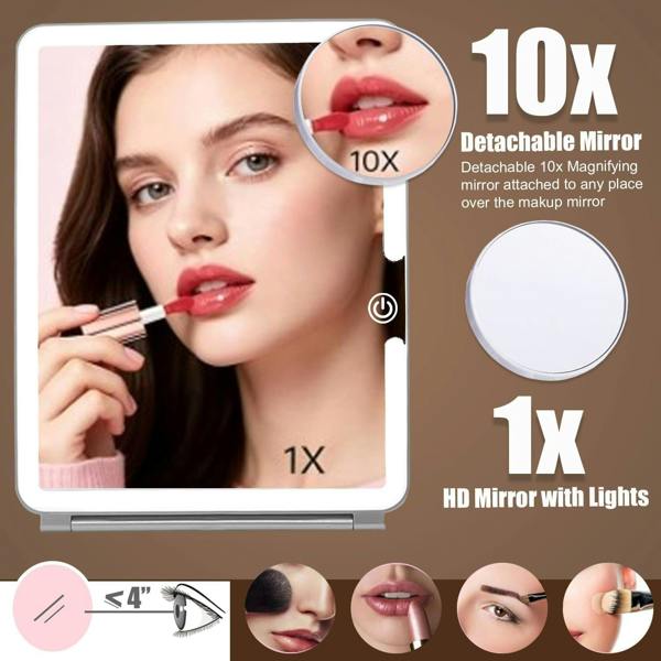 Rechargeable LED Makeup Mirror with Touch Sensor, Dimmable Lights, Adjustable Stand, Clear Reflection and Portable Design for Daily Beauty Routines