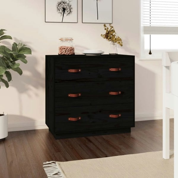 Berkfield Sideboard Black 80x40x75 cm Solid Wood Pine