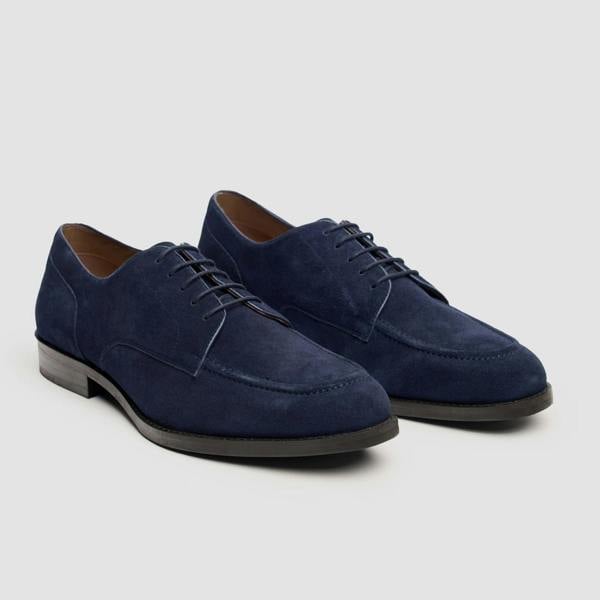 House Of Cavani Brera - Men's Navy Suede Classic Lace-Up Derby Shoes