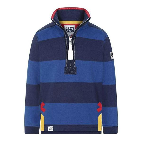 Lazy Jacks Boys Striped Half Zip Sweatshirt - Royal Blue