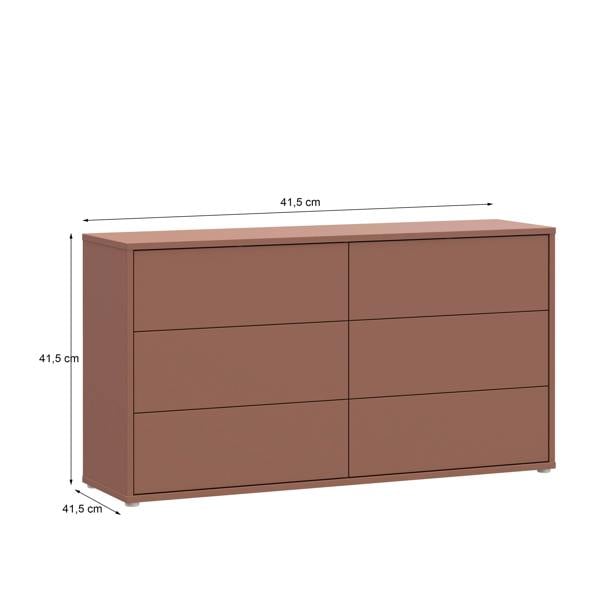 Alice Springs 6 Drawer Wide Chest with Push-to-Open Drawers in Terracotta