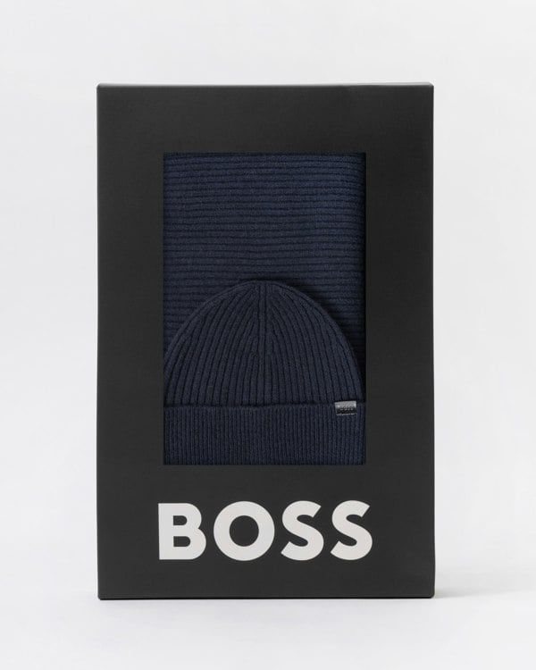 BOSS Orange Uboldi Scarf & Beanie Set - Dark Blue 404 in box set