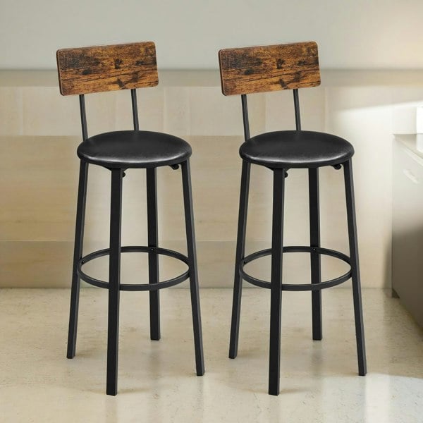 Rafaelo Mobilia 2PC Retro Style Bar Stools Set With Backrest Rustic Brown