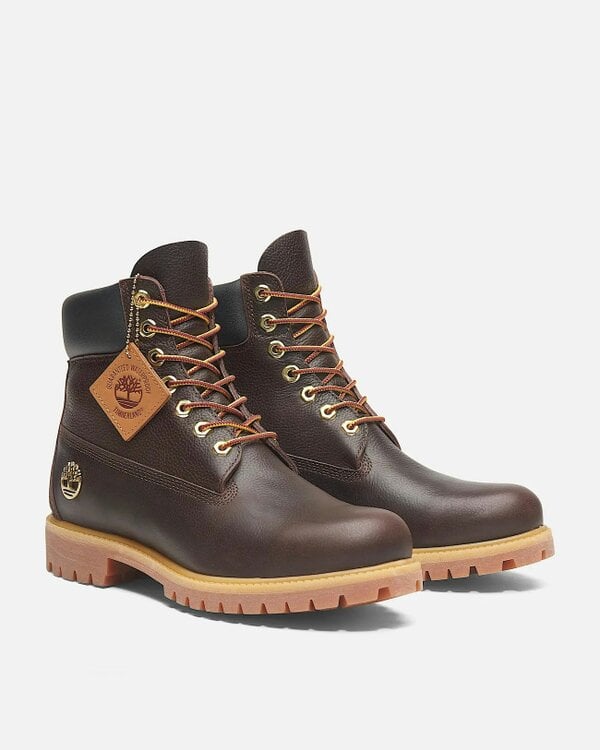 Timberland Mens Premium 6 Inch Full Grain Leather Waterproof Boot - Dark Brown/Black
