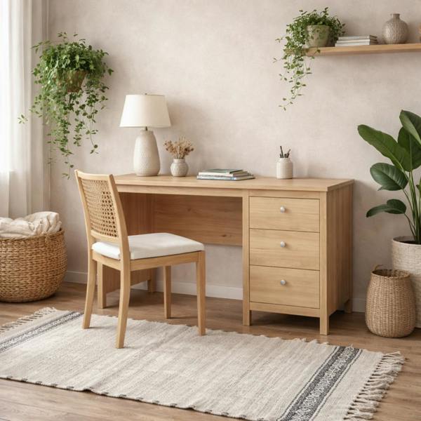 Wyld Haus Gossmere Hickory Oak Effect Office Desk 3 Drawers