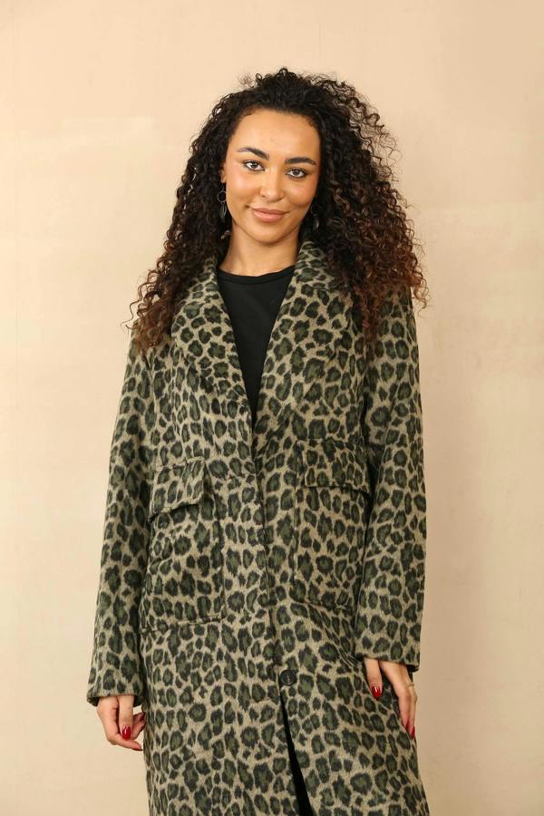 Chic Leopard Print Longline Coat - Elaina Fashion