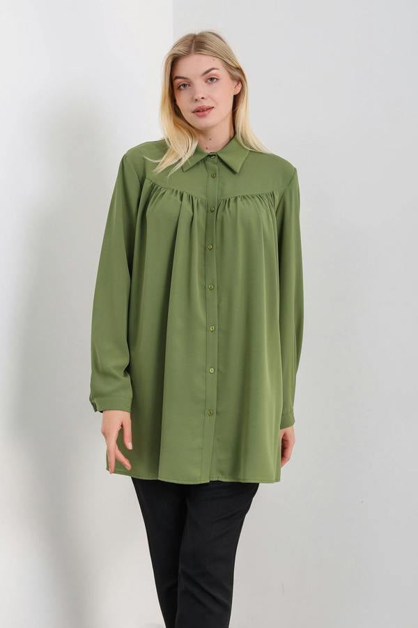 Hoxton Gal Relaxed Fit Long Sleeves Tunic in Khaki