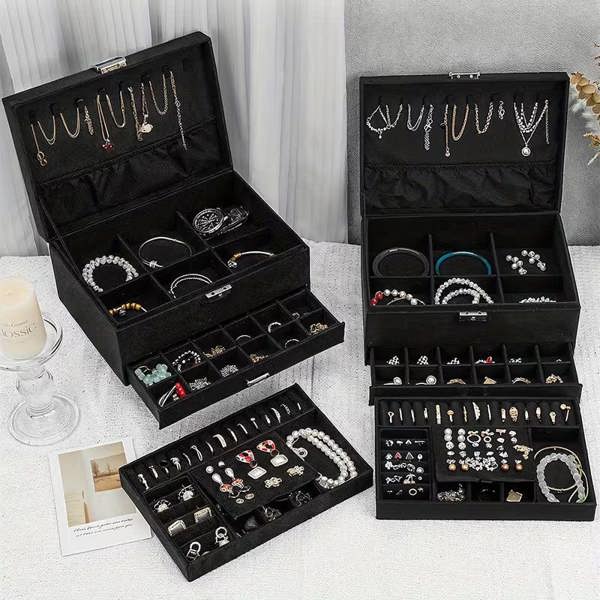 Dyzi Velvet Jewellery Box With Drawer Multi Compartment Storage Organiser