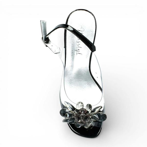 Laura Vita Women’s Mira 01 Clear Black Slip-On Cinderella Heel Sandals