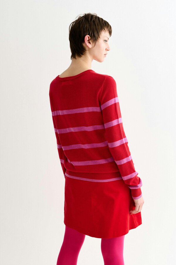 Bly Bow Intarsia Striped Jumper - Red