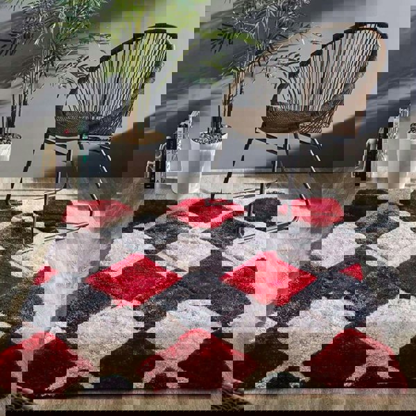 3D Red Geometric Shaggy Rug | Luxurious Polyester | The Rugs